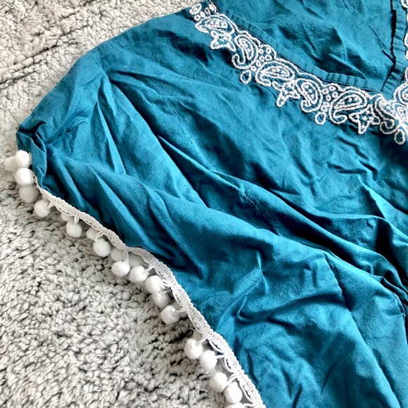 Teal Embroidered Pom Pom Swim Coverup worn once - Picture 3 of 4